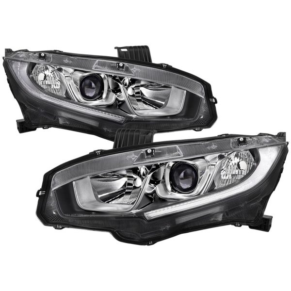 Spec-D Projector Headlights Honda Civic (2016-2021) OEM Factory Style w  LED Strip Supply